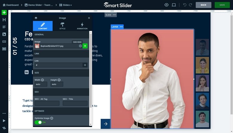 Image layer on Team Slider