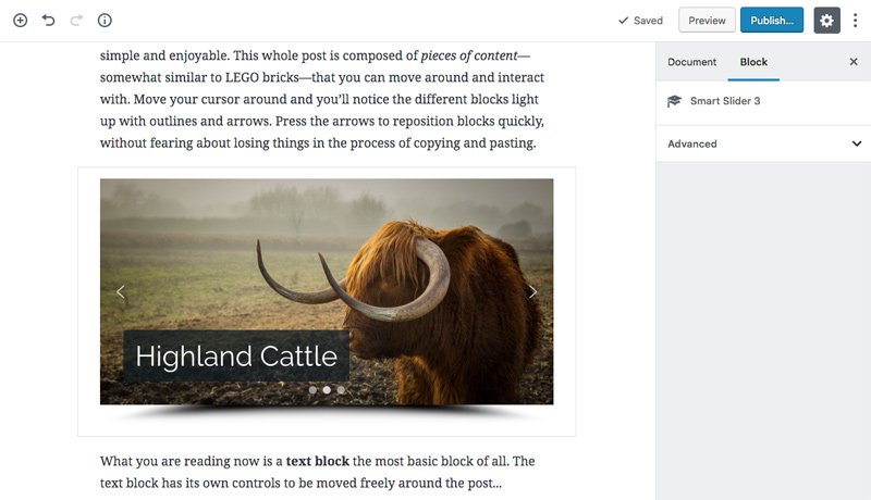 Slider in Gutenberg post