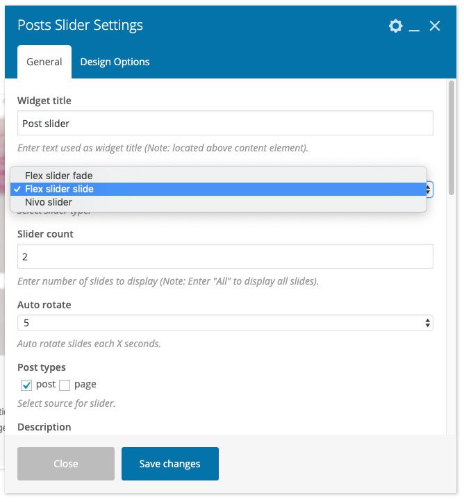 WPBakery Post Slider settings