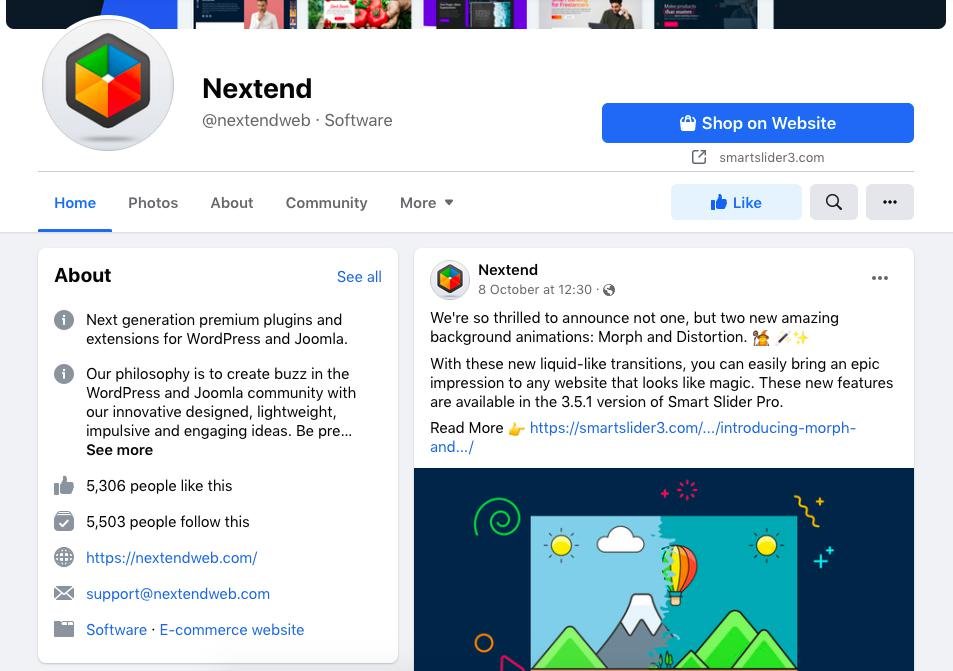 Nextend's Facebook page