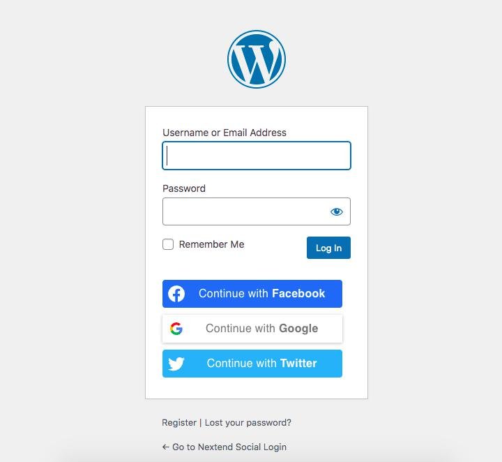 Social Login options using Nextend Social Lgoin