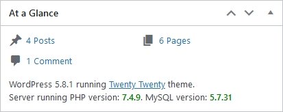 Display PHP Version shows the PHP version at the At Glance admin dashboard widget