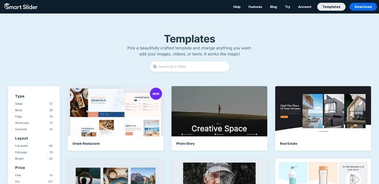 Slider design resources: Smart Slider template page