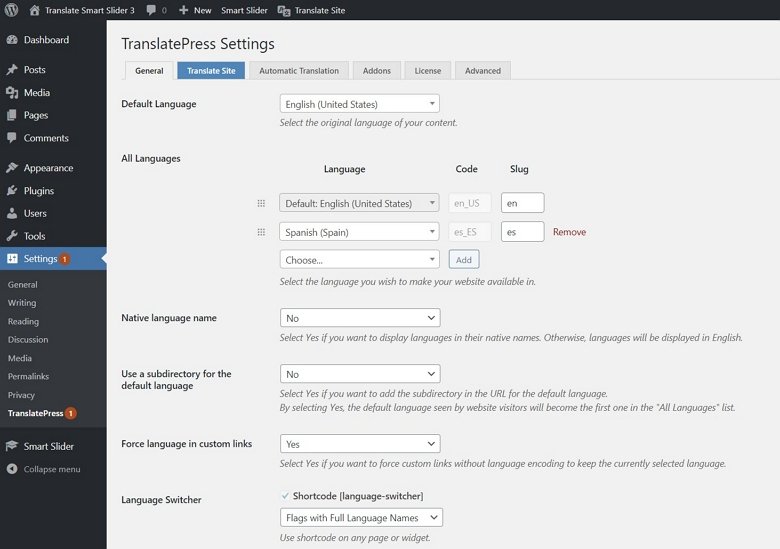 translatepress settings