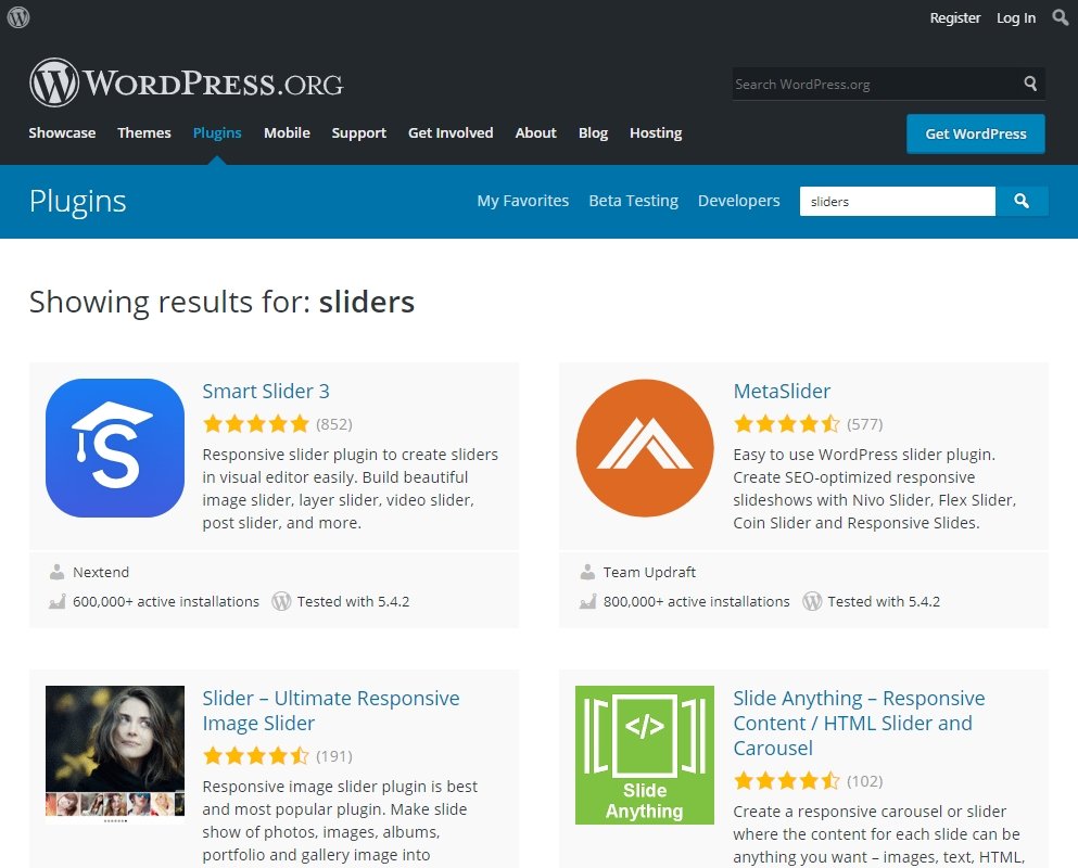 Sliders in WordPress.org's plugin directory