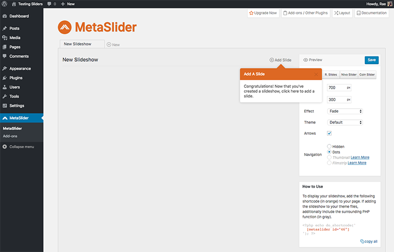 MetaSlider Add Slide