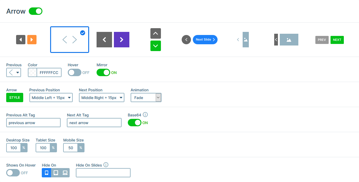 Arrow settings in Smart Slider