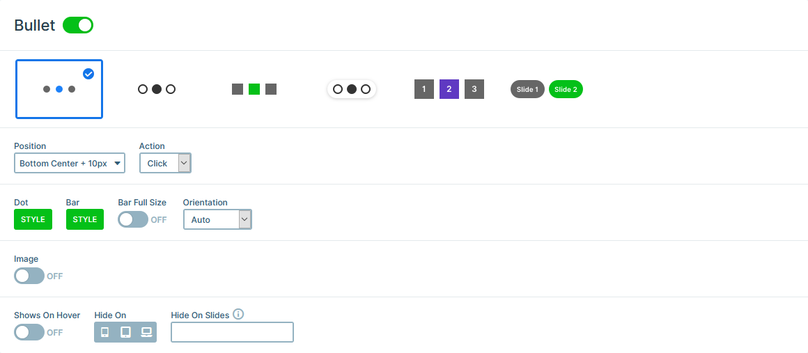 Bullet settings in Smart Slider