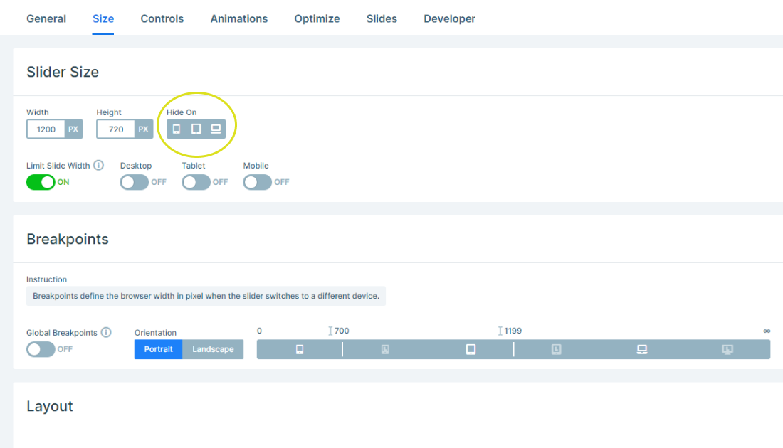 How to hide sliders on different devices