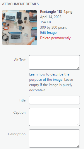 Image details in WordPress