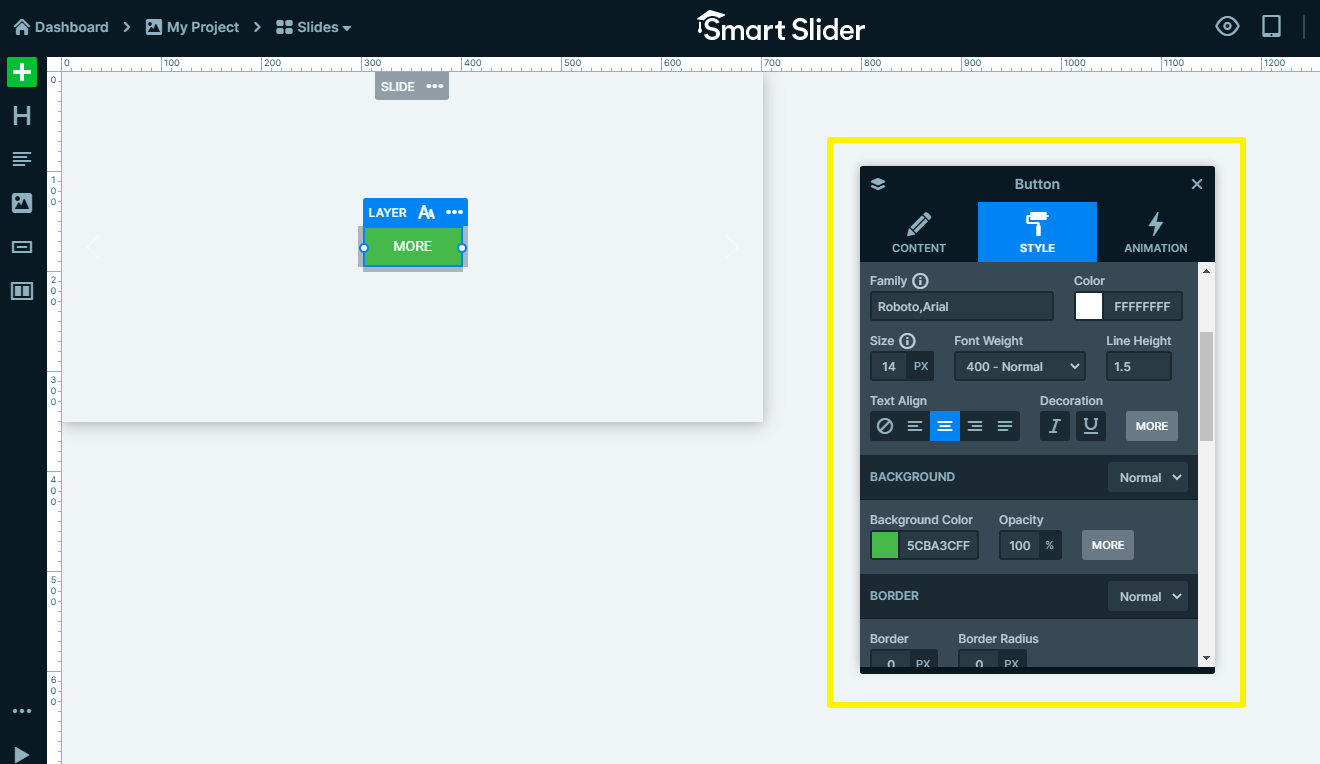 Layer settings Content and Style tab