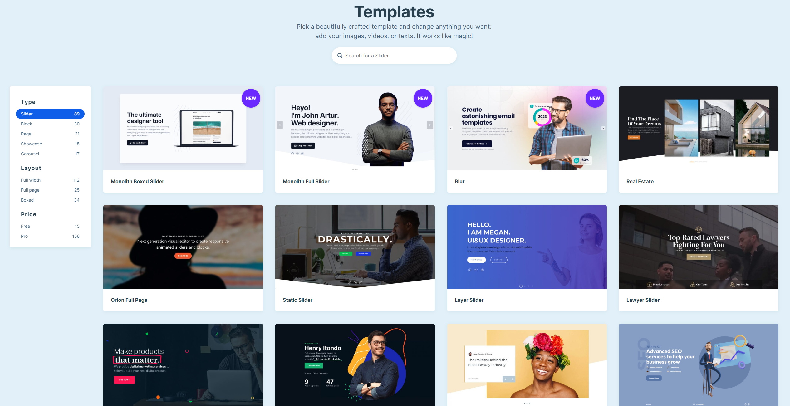 Smart Slider 3 template library