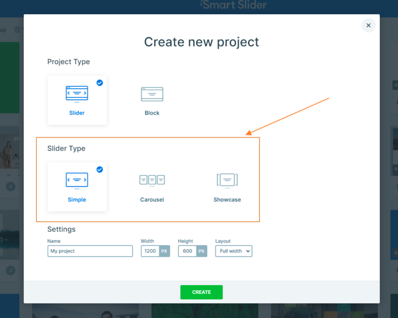 Selecting slider type in Smart Slider 3