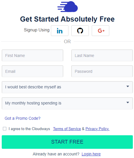 Signing Up With Cloudways