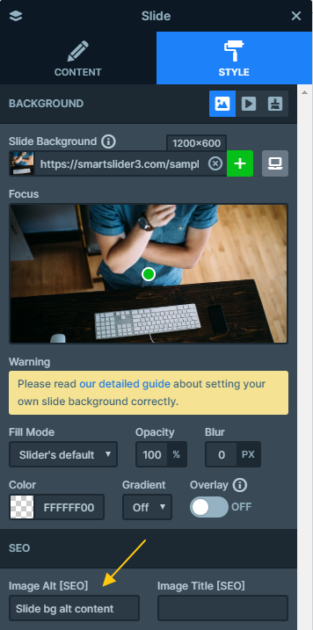 Slide background alt tag in Smart Slider 3