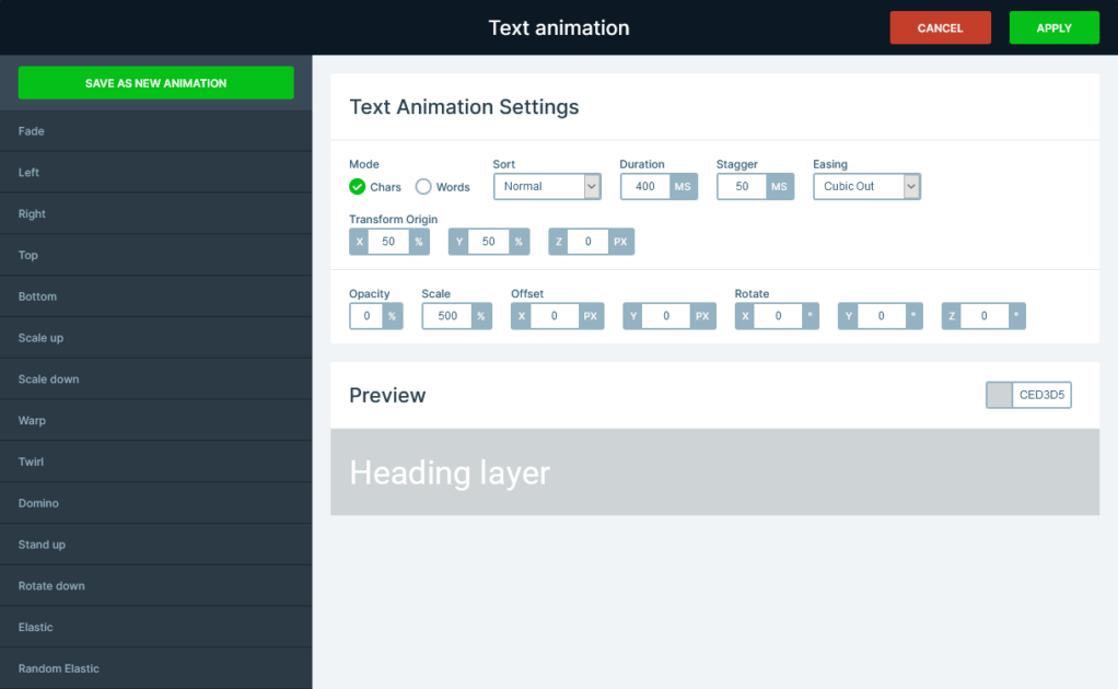 Text animation settings in Smart Slider 3