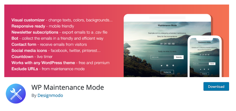 WP Maintenance Mode plugin